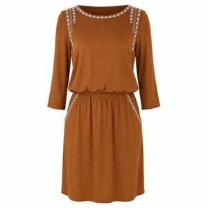Garnet Hill Knit Dress Womens XS Rust Brown NWT Embroidered Tencel Boho ST21